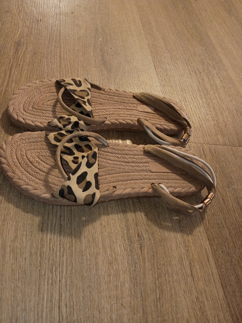 Women’s Leopard Print Tan Braided Strap Sandals